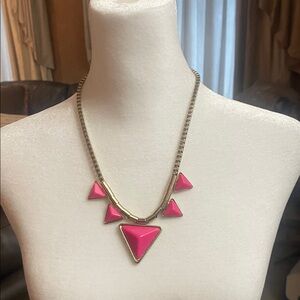 Vibrant Pink Triangle Necklace with Gold Chain